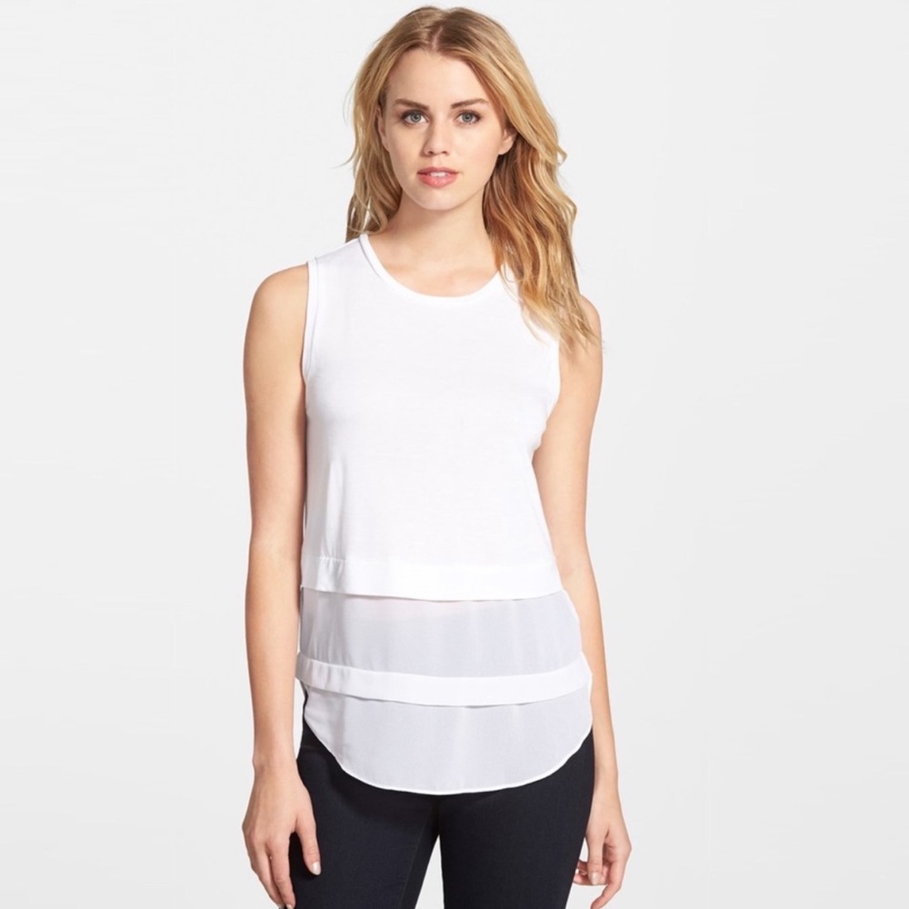 Michael Kors White Tiered Chiffon Hem sleeveless Tank Top